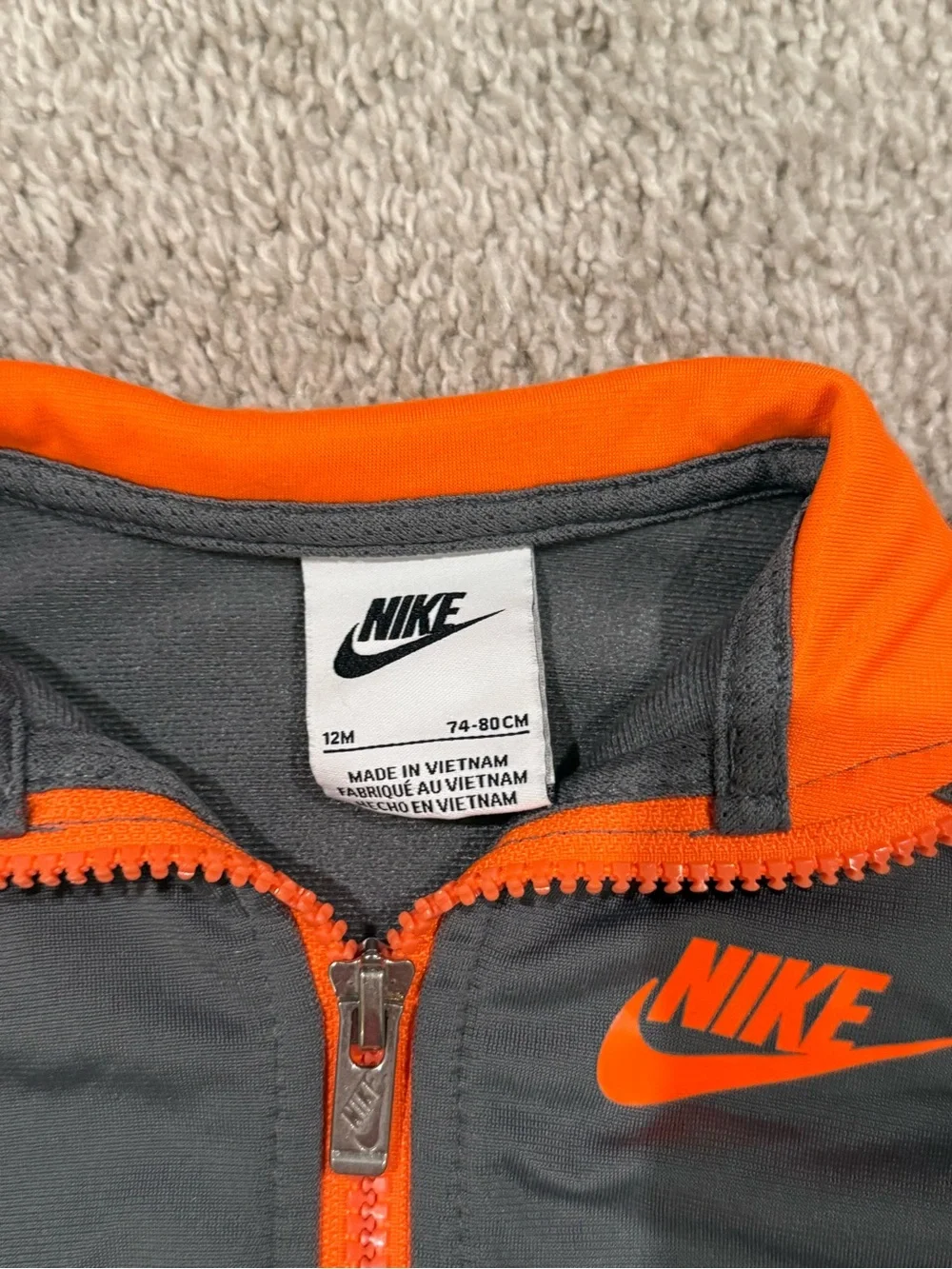 Nike Baby 12M Gray Orange Track Jacket & Pants Set